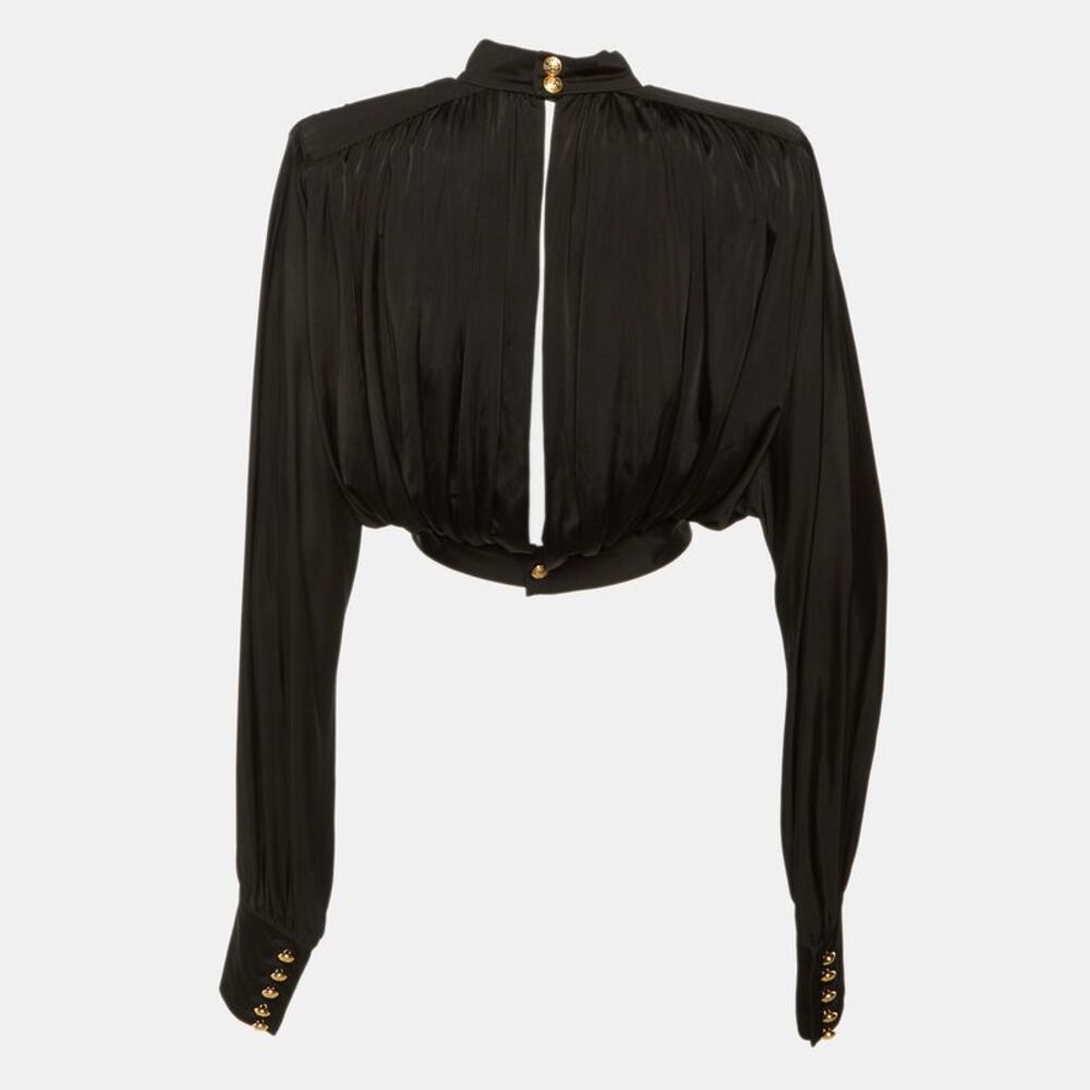 Balmain Black Jersey Crop Top S